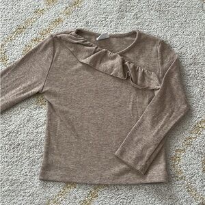 Zara Taupe Ruffle-Trim Knit Top